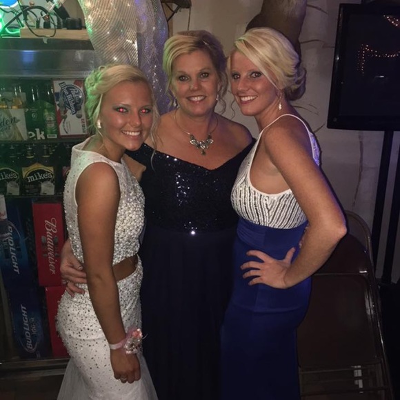 Sequin Off The Shoulder Navy Dress - Picture 6 of 6